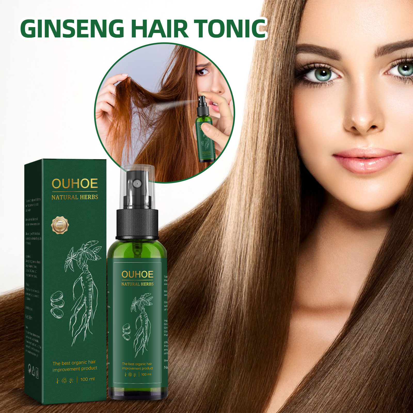 Hair Care Ginseng - Semprotan perawatan rambut Ginseng Herbal alami,